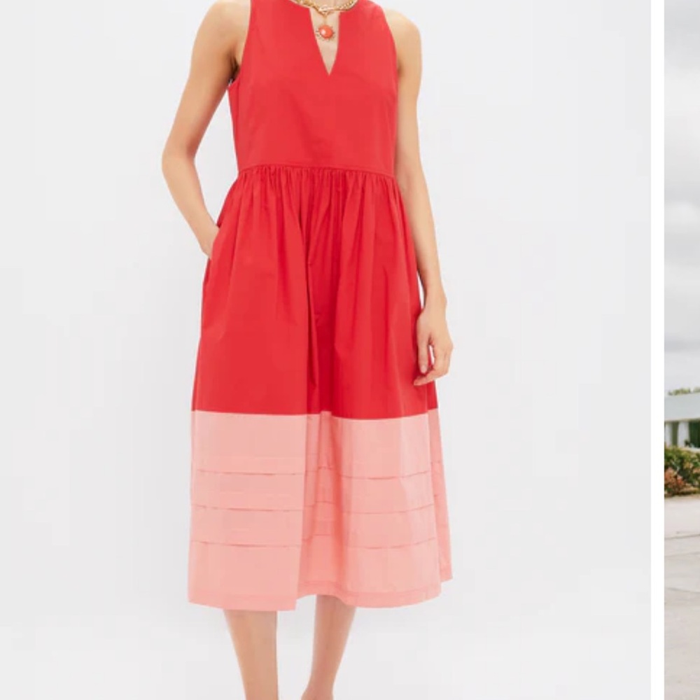 Tuckernuck Vibrant Red and Soft Pink Midi Dress